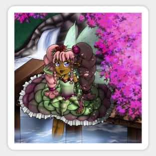 African American Fairy and Purple Leaves Sticker